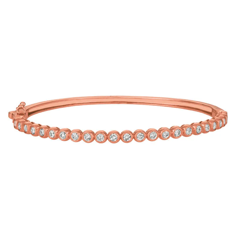 1.25 Carat Natural Diamond Bezel set Bangle Bracelet G-H SI 14K Rose Gold