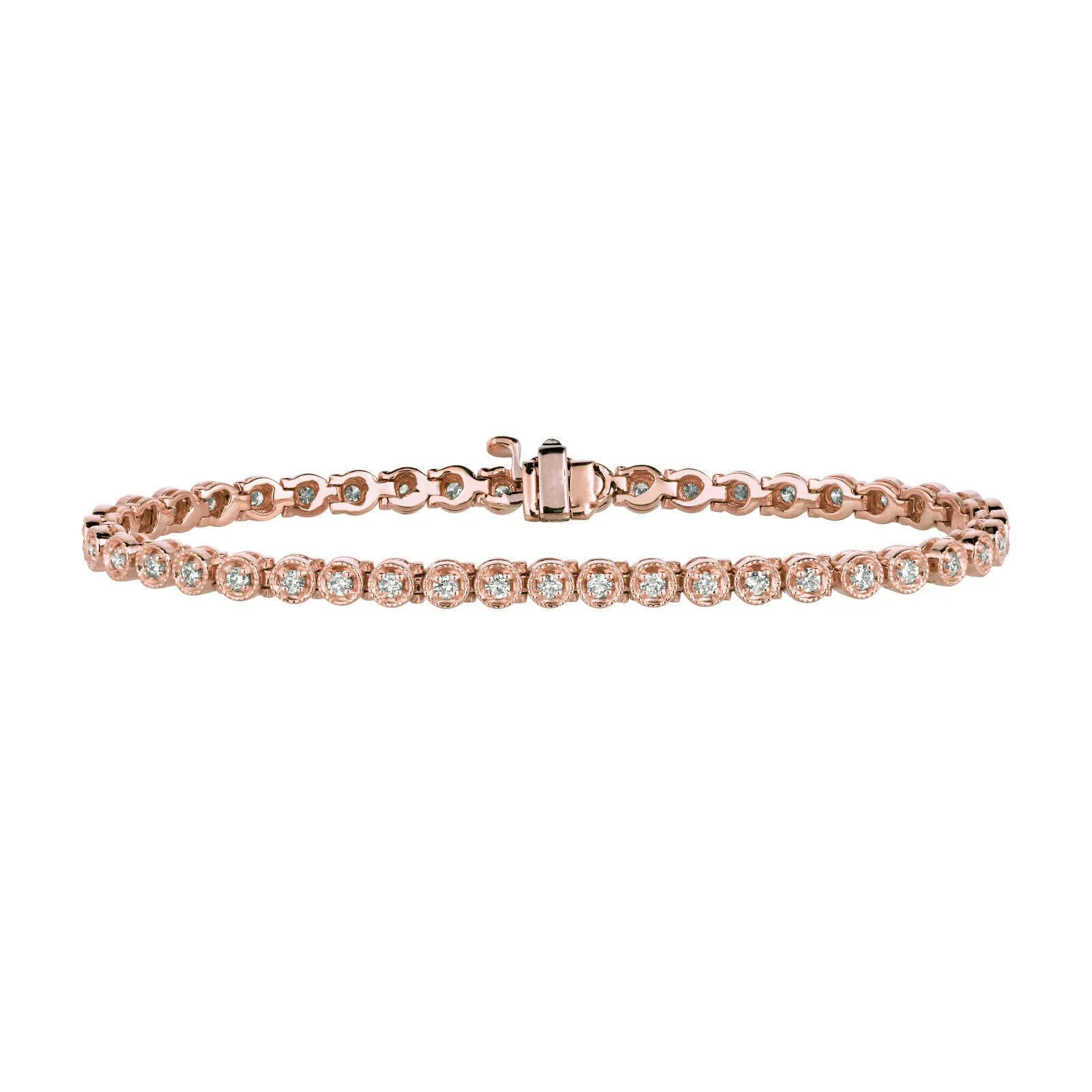 1.40 Carat Natural Diamond Bezel Tennis Bracelet G SI 14K Rose Gold 7 inches