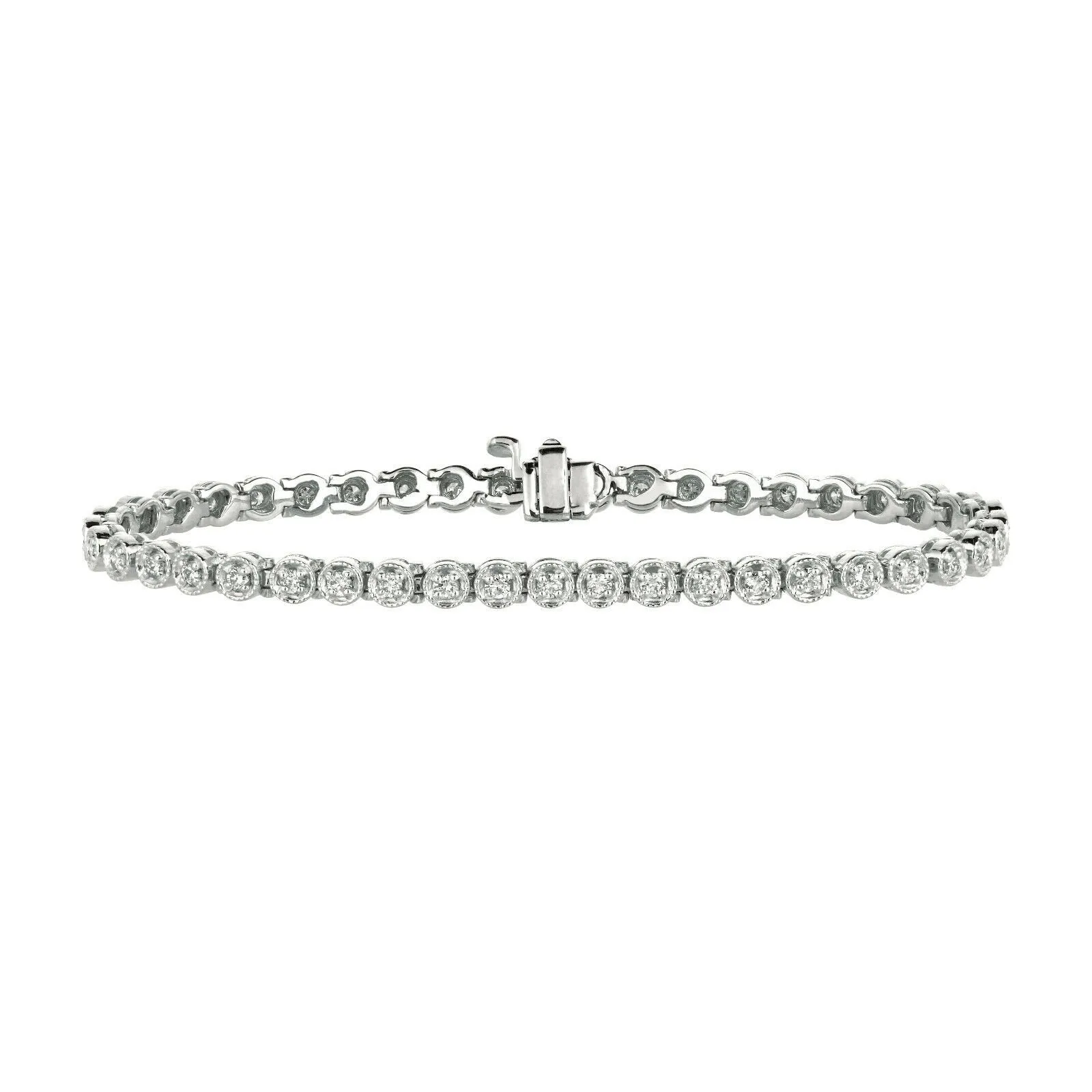 1.40 Carat Natural Diamond Bezel Tennis Bracelet G SI 14K White Gold 7 inches