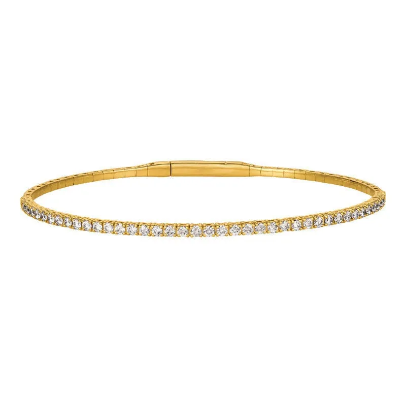 1.50 Carat Natural Diamond Flexible Bangle Bracelet G-H SI 14K Yellow Gold 7''