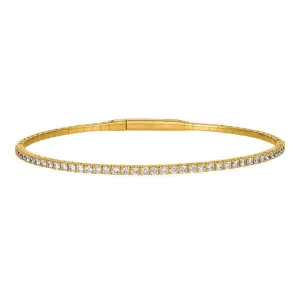 1.50 Carat Natural Diamond Flexible Bangle Bracelet G-H SI 14K Yellow Gold 7''