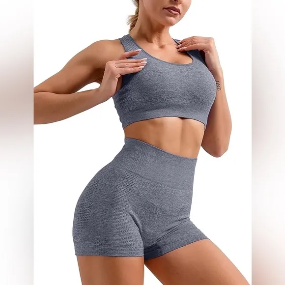 157. MEDIUM Sleeveless 2 Piece Outfits High Waist Workout Shorts Yoga Sports Rac