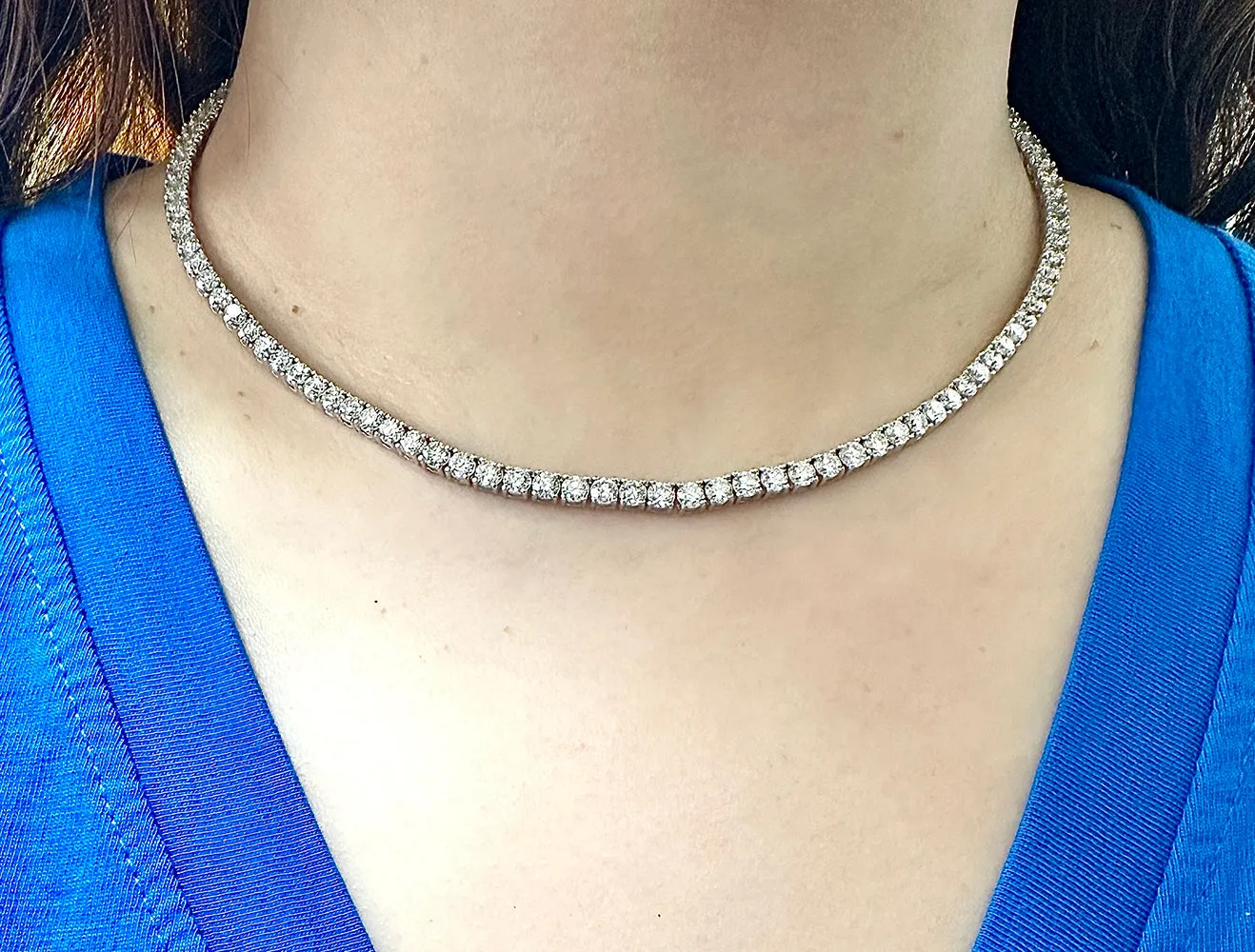 16.50 Carat Natural Diamond Tennis Necklace G SI 14K White Gold 16 inches