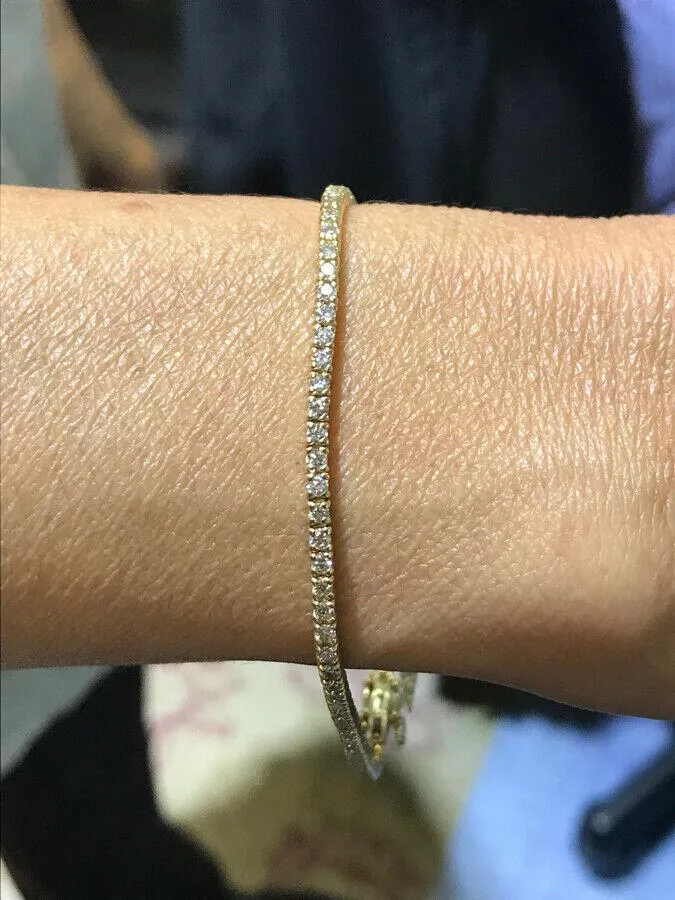 1.86 Carat 6.5'' Natural Diamond Tennis Bracelet G-H SI 14K Yellow Gold