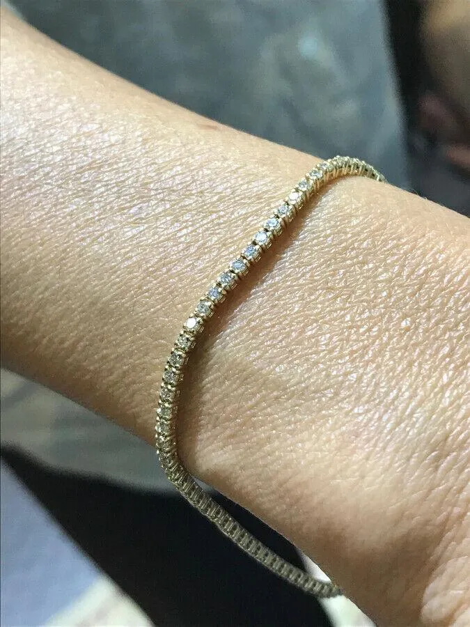 1.86 Carat 6.5'' Natural Diamond Tennis Bracelet G-H SI 14K Yellow Gold