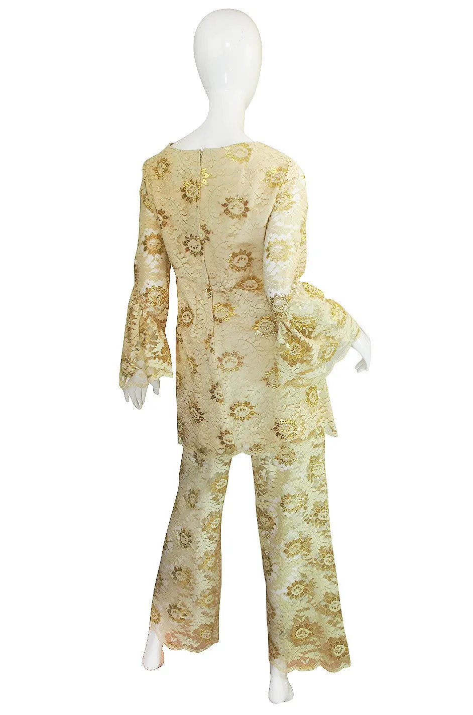 1960s Cream and Gold Lace Pants & Tunic Set