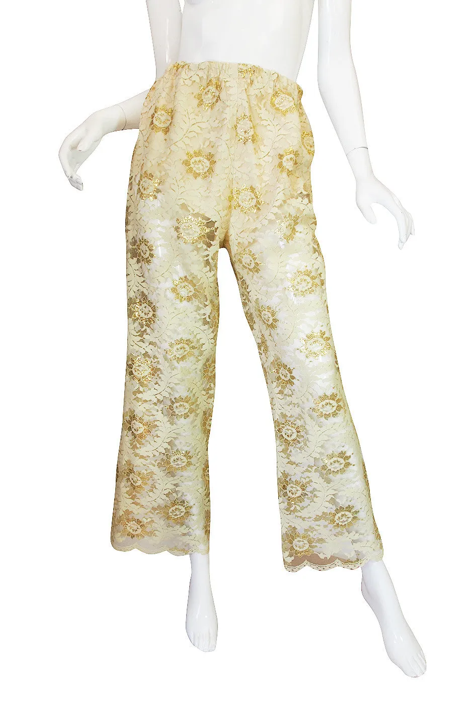 1960s Cream and Gold Lace Pants & Tunic Set