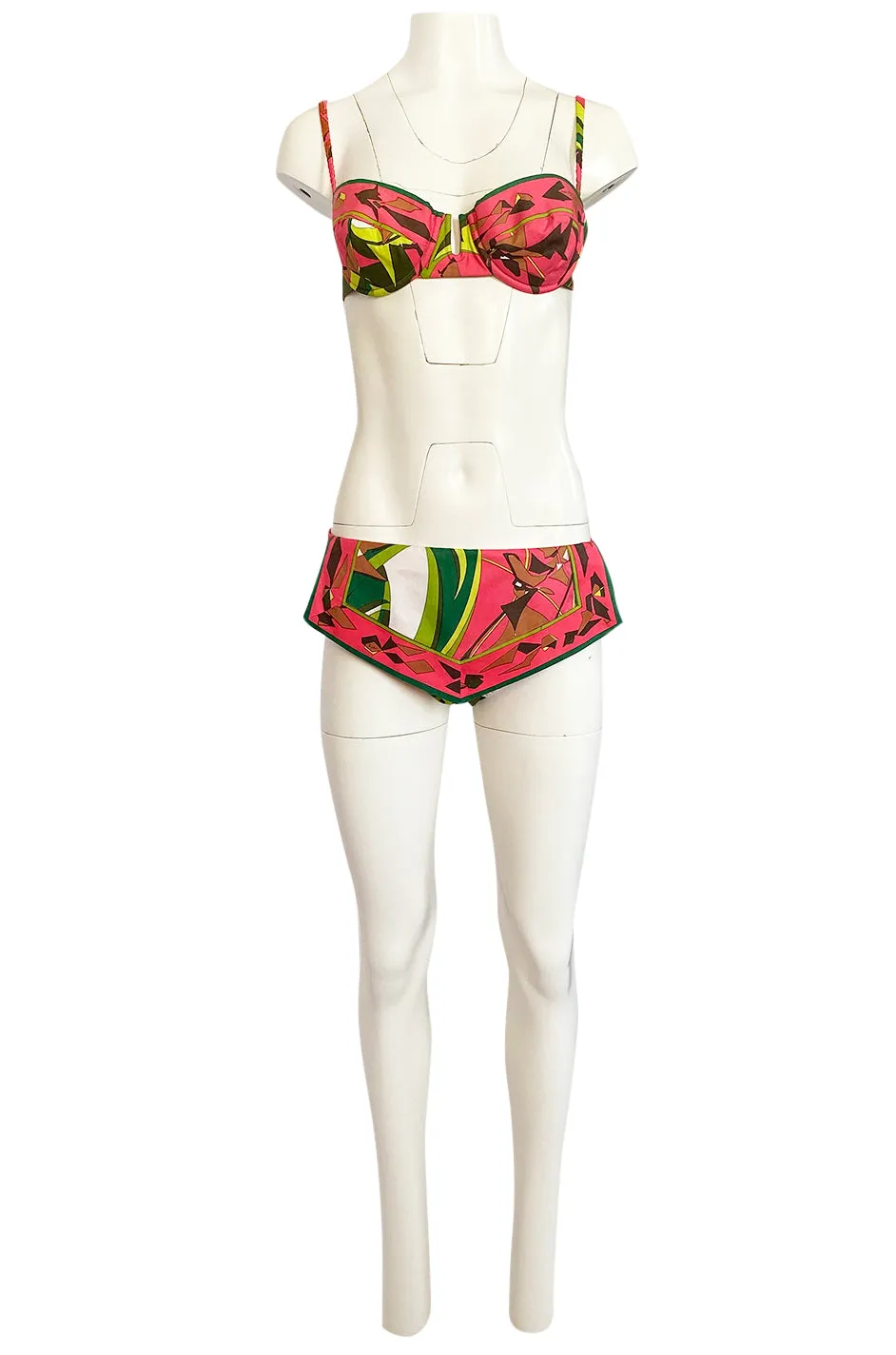 1968 Emilio Pucci Two Piece Coral Print Cotton Bikini Swimsuit