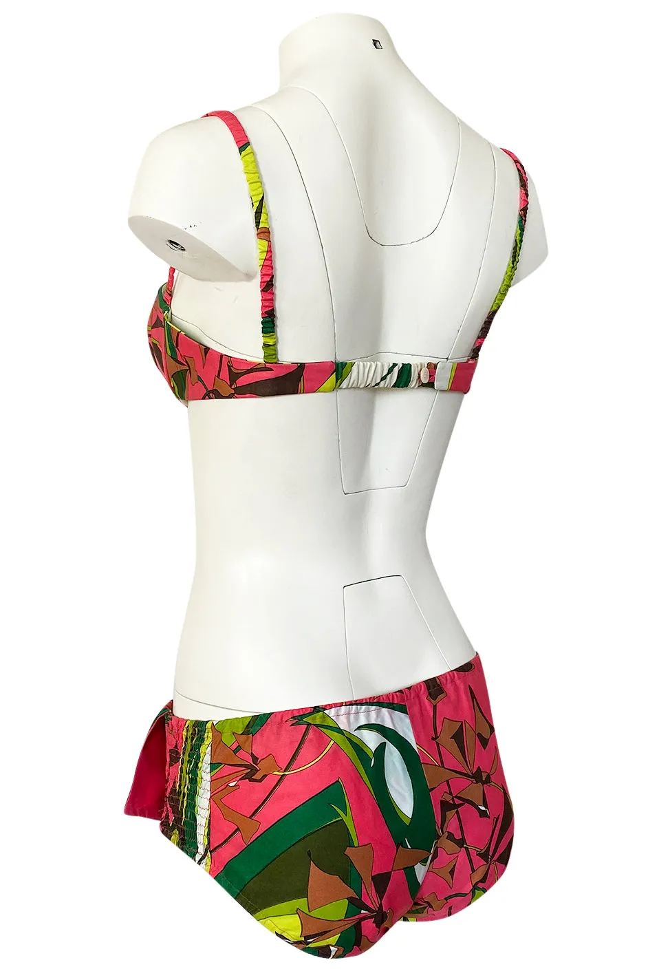 1968 Emilio Pucci Two Piece Coral Print Cotton Bikini Swimsuit