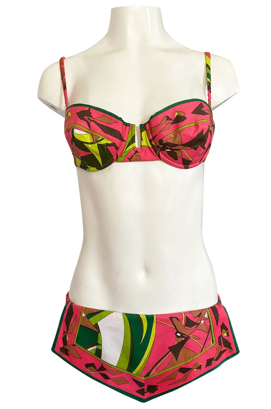 1968 Emilio Pucci Two Piece Coral Print Cotton Bikini Swimsuit