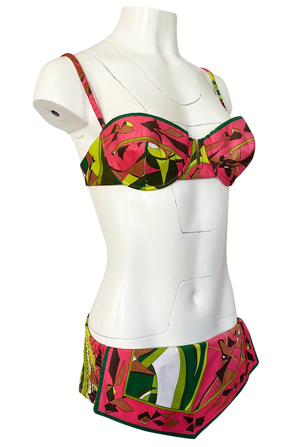 1968 Emilio Pucci Two Piece Coral Print Cotton Bikini Swimsuit