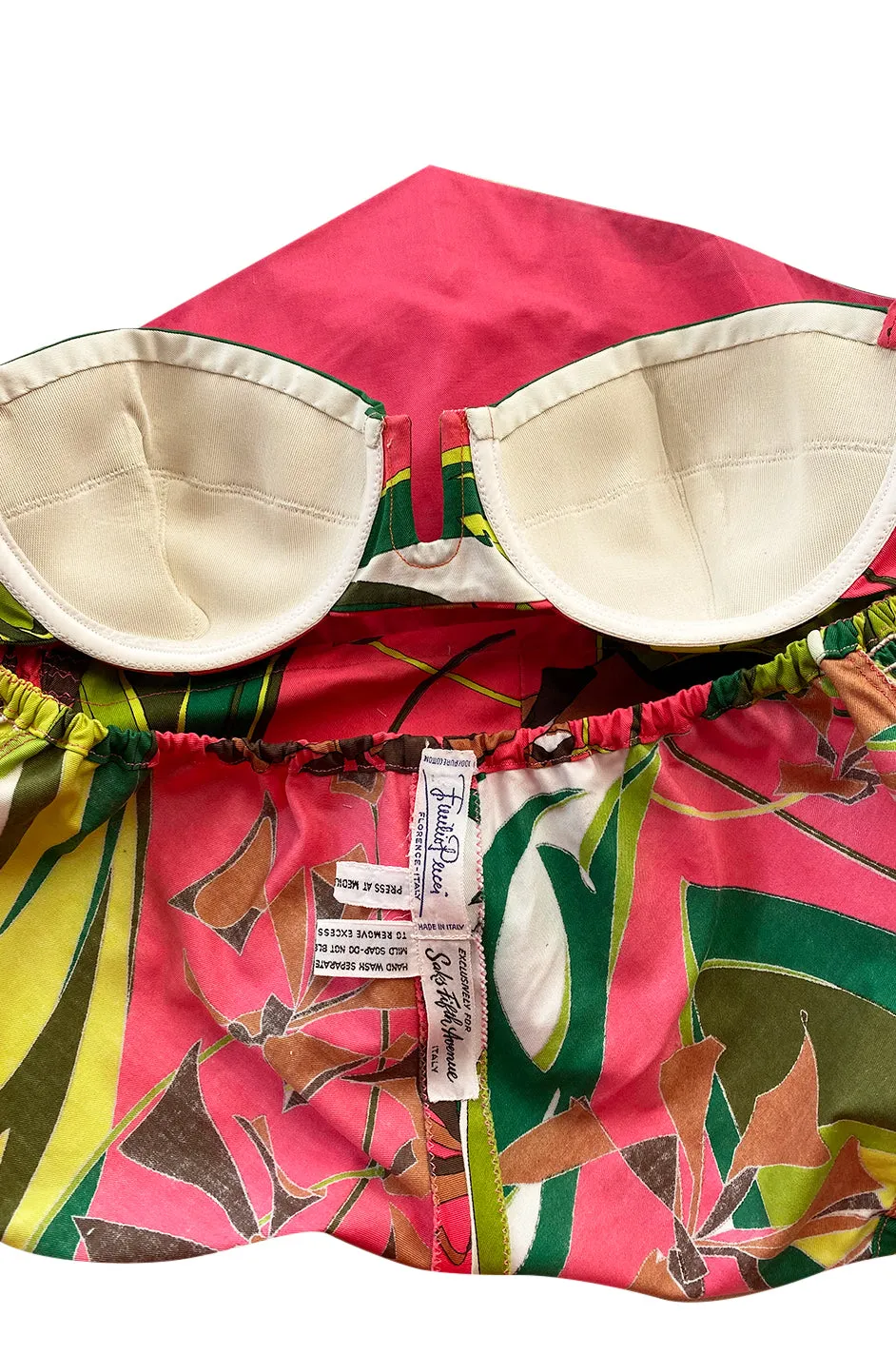 1968 Emilio Pucci Two Piece Coral Print Cotton Bikini Swimsuit