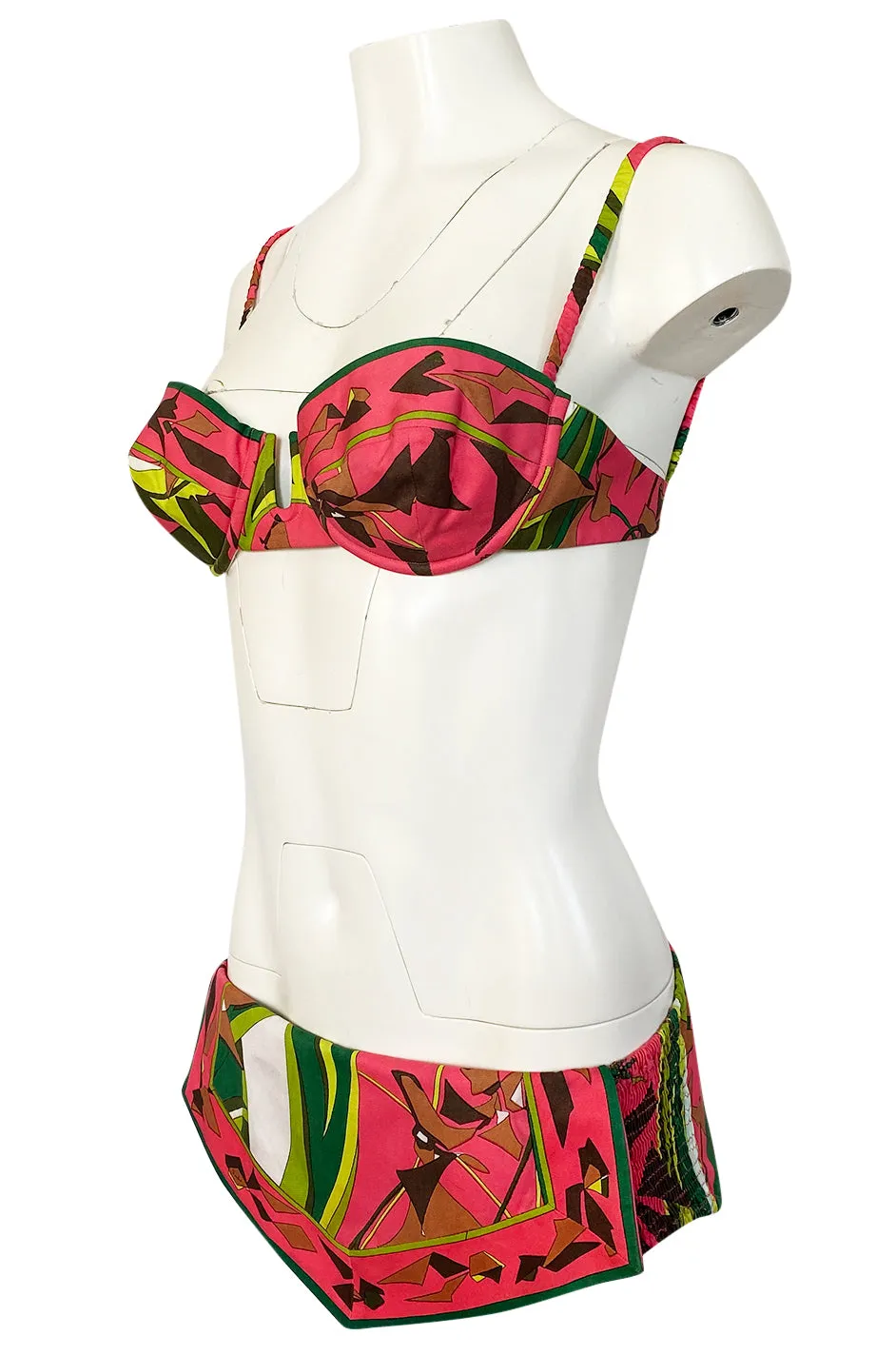 1968 Emilio Pucci Two Piece Coral Print Cotton Bikini Swimsuit