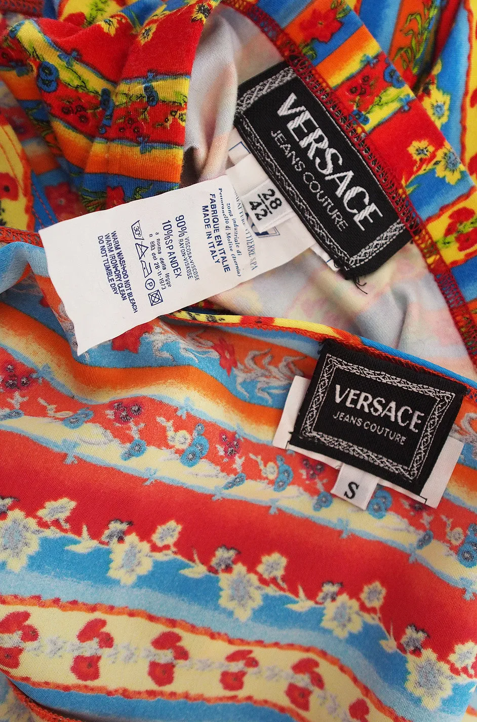 1990s Versace Jeans Couture Low Back Body Suit & Skirt