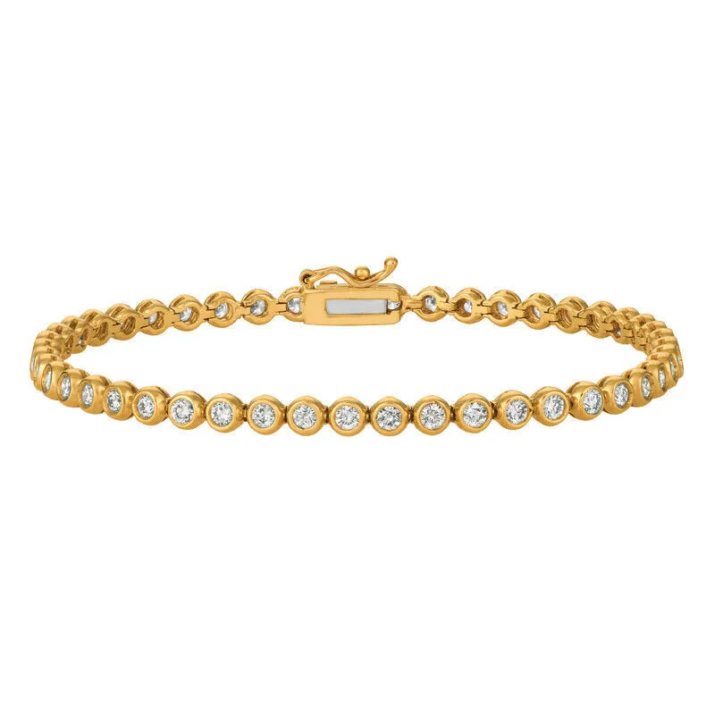 2.00 Carat Natural Diamond Bezel Bracelet G SI 14K Yellow Gold 7 inches