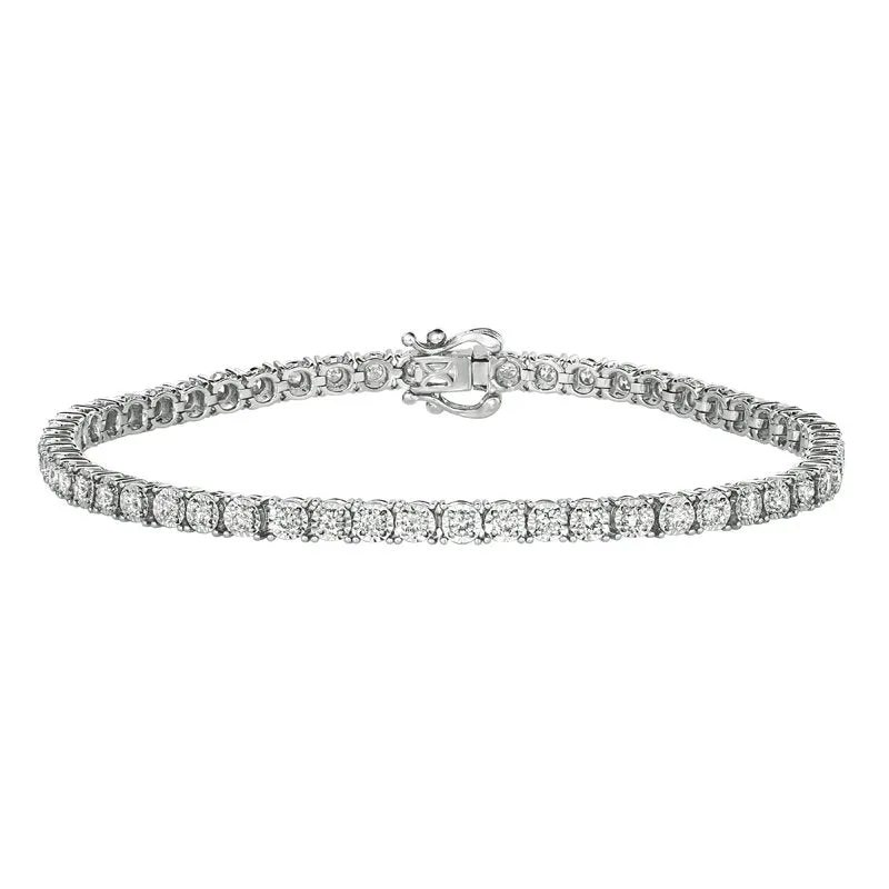 2.00 Carat Natural Diamond Illusion Set Tennis Bracelet G SI 14K White Gold 7''