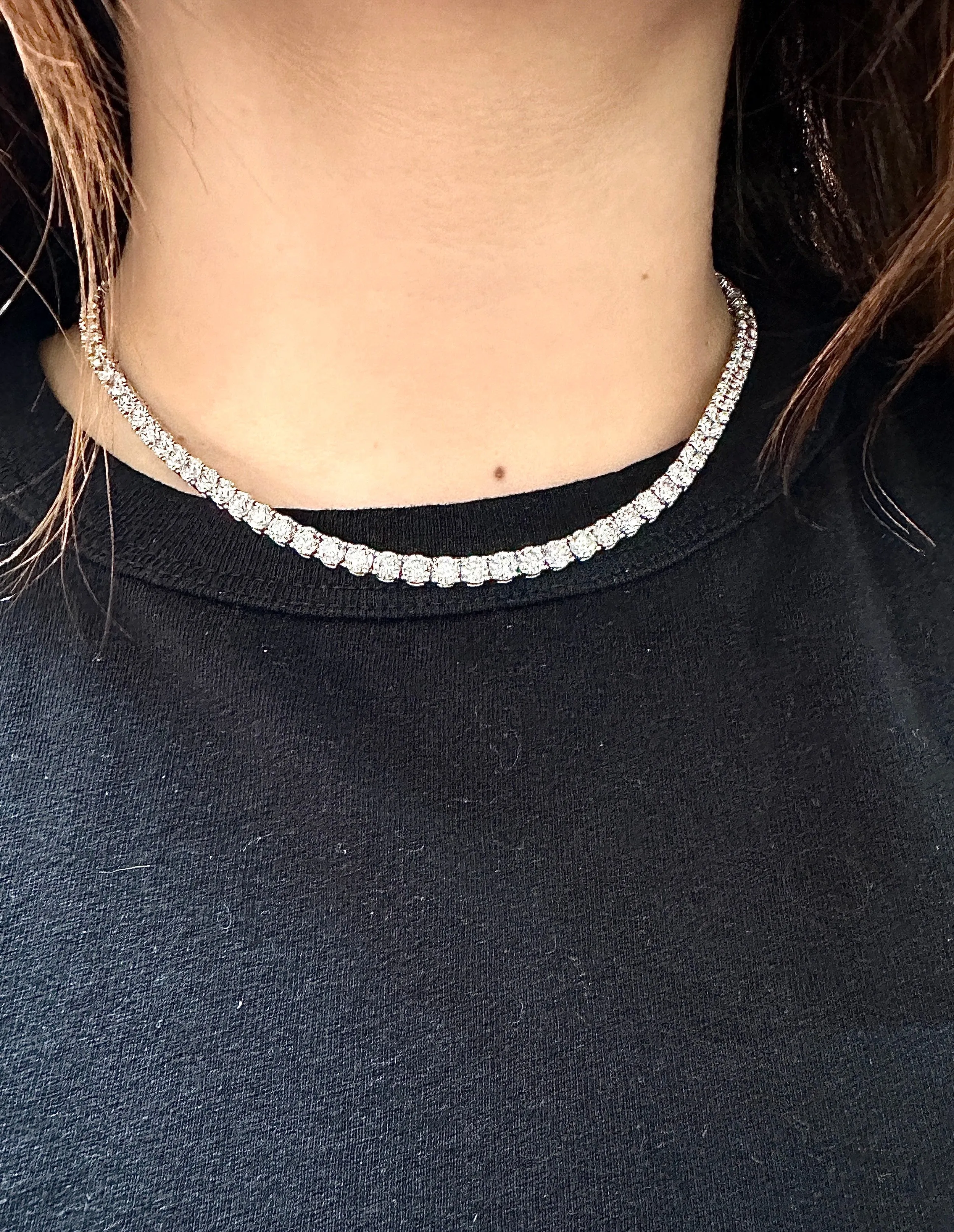 27.60 Carat Natural Diamond Tennis Necklace G SI 14K White Gold 16 inches