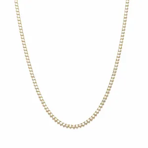 3 Prong, Yellow Gold Tennis Necklace