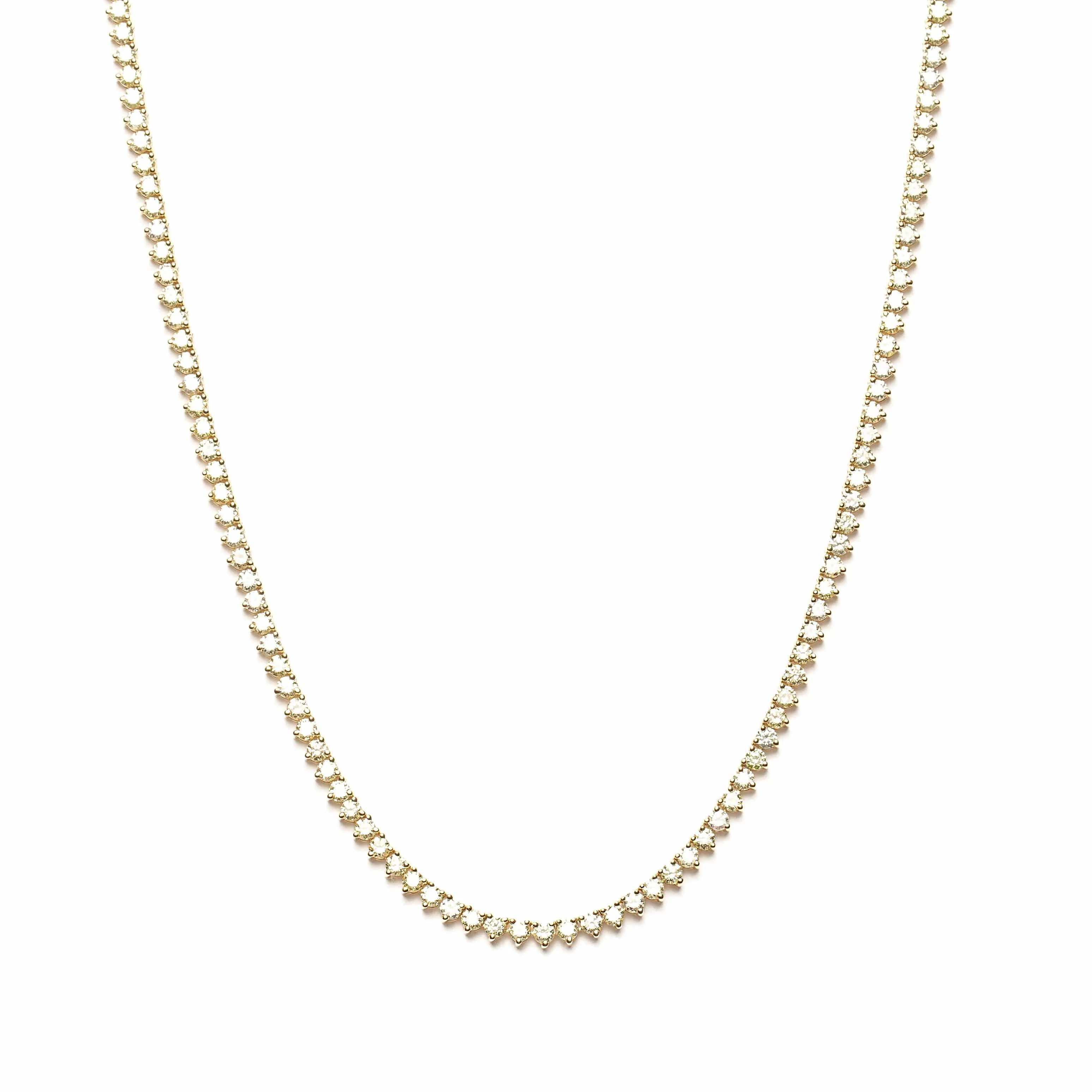 3 Prong, Yellow Gold Tennis Necklace