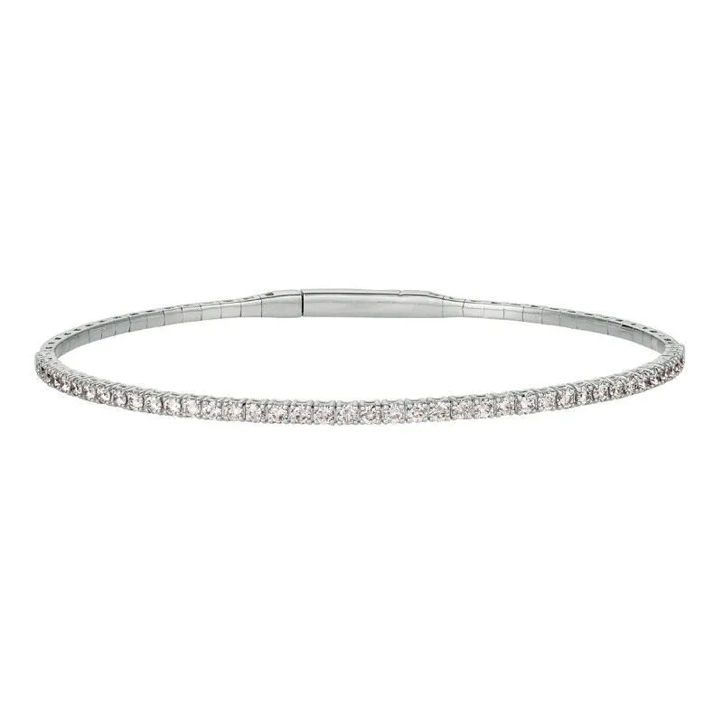 3.00 Carat Natural Diamond Flexible Bracelet Bangle G-H SI 14K White Gold 7''