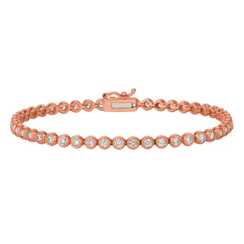 3.10 Carat Natural Diamond Bezel Bracelet G SI 14K Rose Gold 7 inches