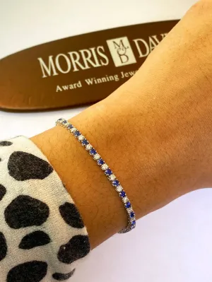 3.75 Carat Natural Diamond & Sapphire Tennis Bracelet G SI 14K White Gold 7''