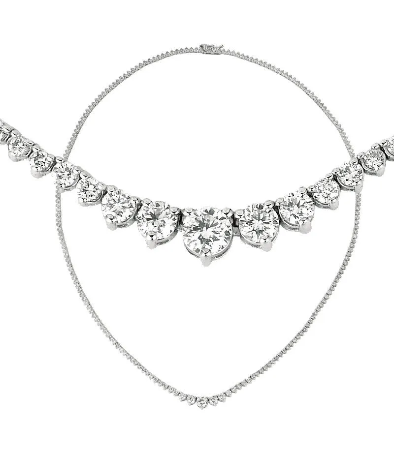 5.25 Carat Natural Diamond Graduated 3 Prong Tennis Necklace G SI 14K White Gold