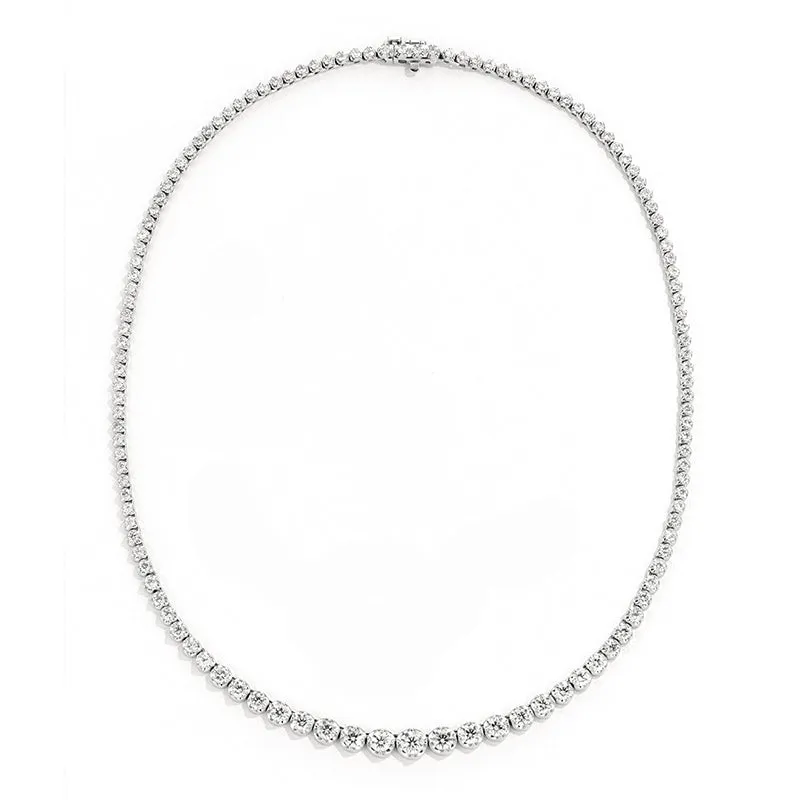 7.20 Carat Natural Diamond Tennis Graduated Necklace G SI 14K White Gold