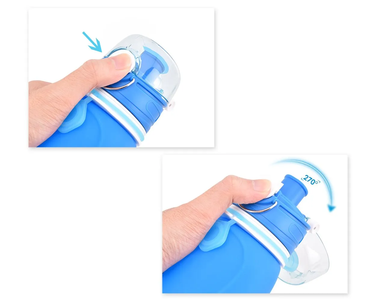 750ml Collapsible Leak Proof Silicone Water Bottle for Cycling - Blue