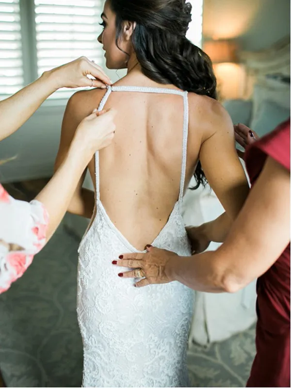 A-line Lace Boho Detachable Tulle Beach Mermaid Long Wedding Dress, WD0566