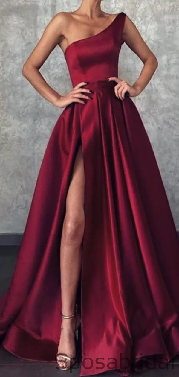 A-line One Shoulder Green Burgundy  Prom Dresses PD2351