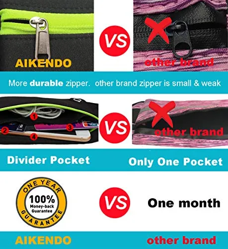 AIKENDO Reflective Slim Pocket Running Belt Fanny Pack Bag for Hiking Fitness Cycling Workout Gym, Jogging for iPhone Xs, XR, 7 8 Plus, Travelling Money Phone Holder