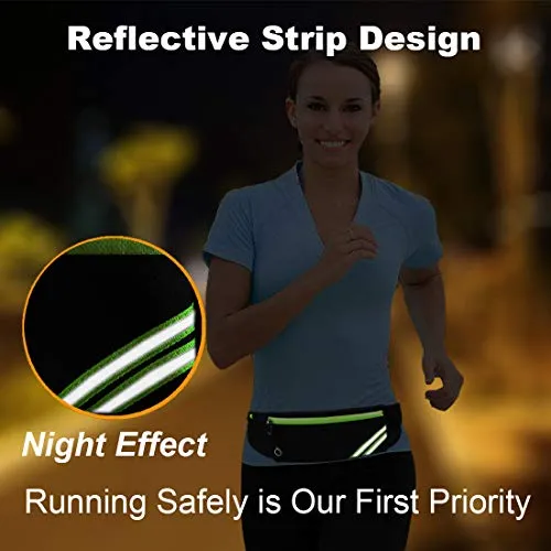 AIKENDO Reflective Slim Pocket Running Belt Fanny Pack Bag for Hiking Fitness Cycling Workout Gym, Jogging for iPhone Xs, XR, 7 8 Plus, Travelling Money Phone Holder
