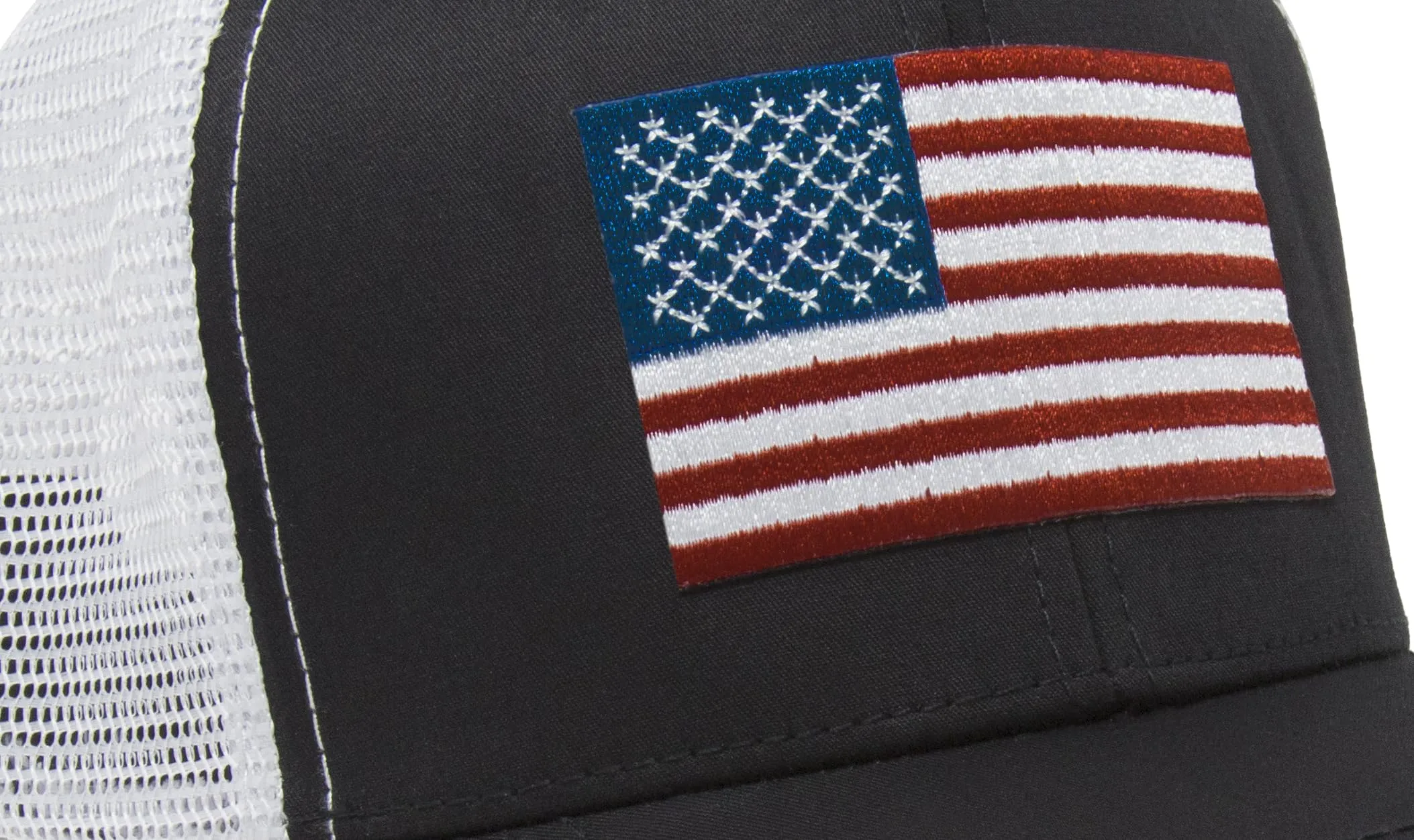 American Flag Trucker Baseball Snapback Hat (Black White) - International Tie