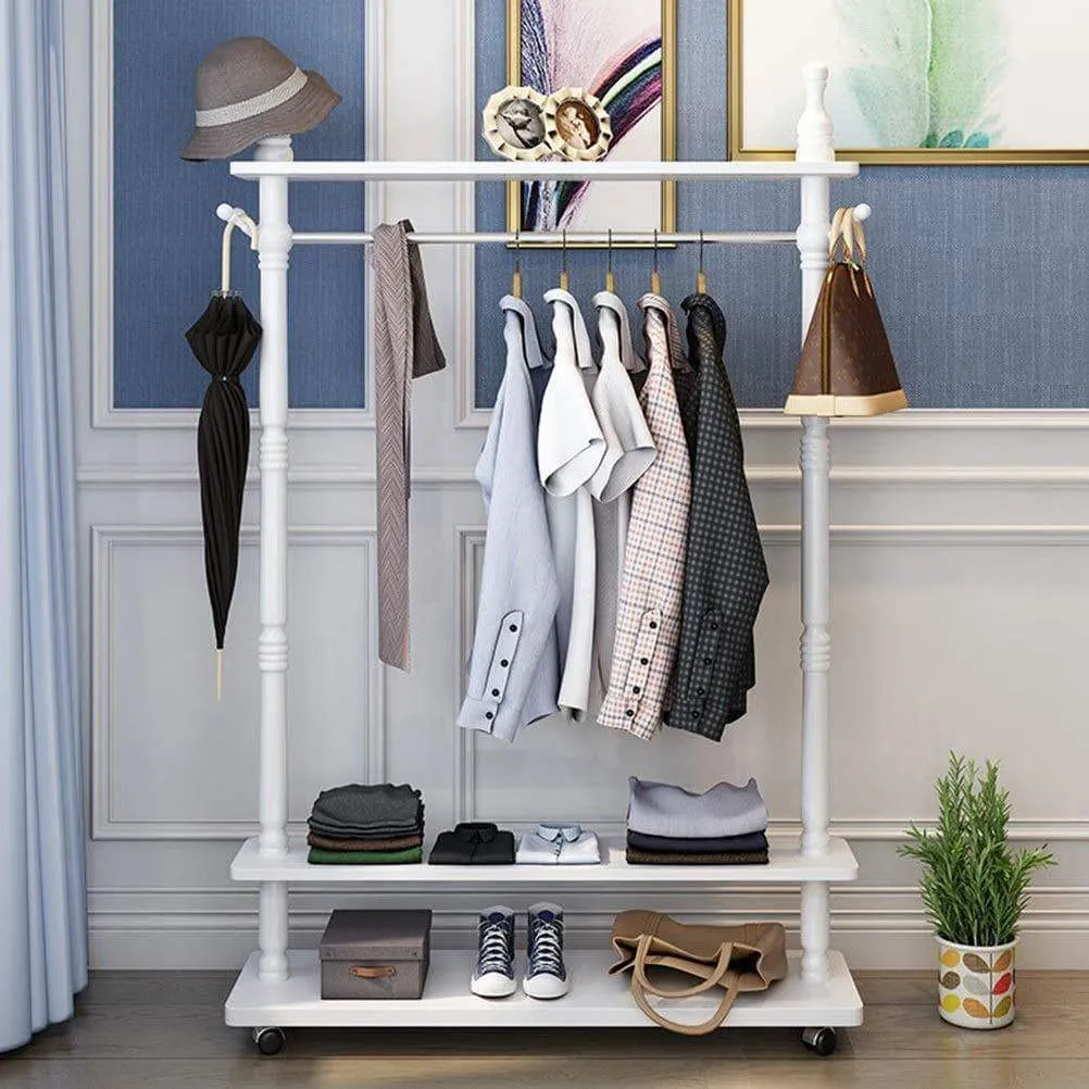Angel's home Standing Coat Racks Wooden Free To Move White Hall Trees Coat Rack Stand Shoe Rack Hooks Clothes Stand Tree Stylish Wooden Hat Coat Rail Stand Rack Clothes Jacket Storage Hanger Organiser