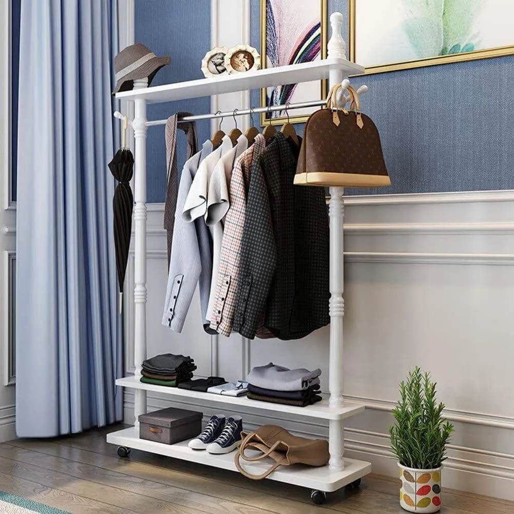 Angel's home Standing Coat Racks Wooden Free To Move White Hall Trees Coat Rack Stand Shoe Rack Hooks Clothes Stand Tree Stylish Wooden Hat Coat Rail Stand Rack Clothes Jacket Storage Hanger Organiser
