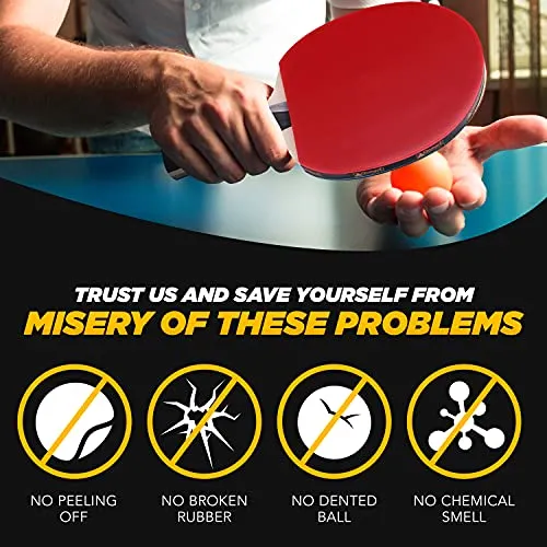 AQamerZ Complete Ping Pong Paddle Set - Portable Table Tennis Kit with Retractable Net, 4 x Ping Pong Paddles, 8 Balls, 4 x Sweat Bands, Carry Case - Tabletop Pingpong Racket Equipment and Accessories