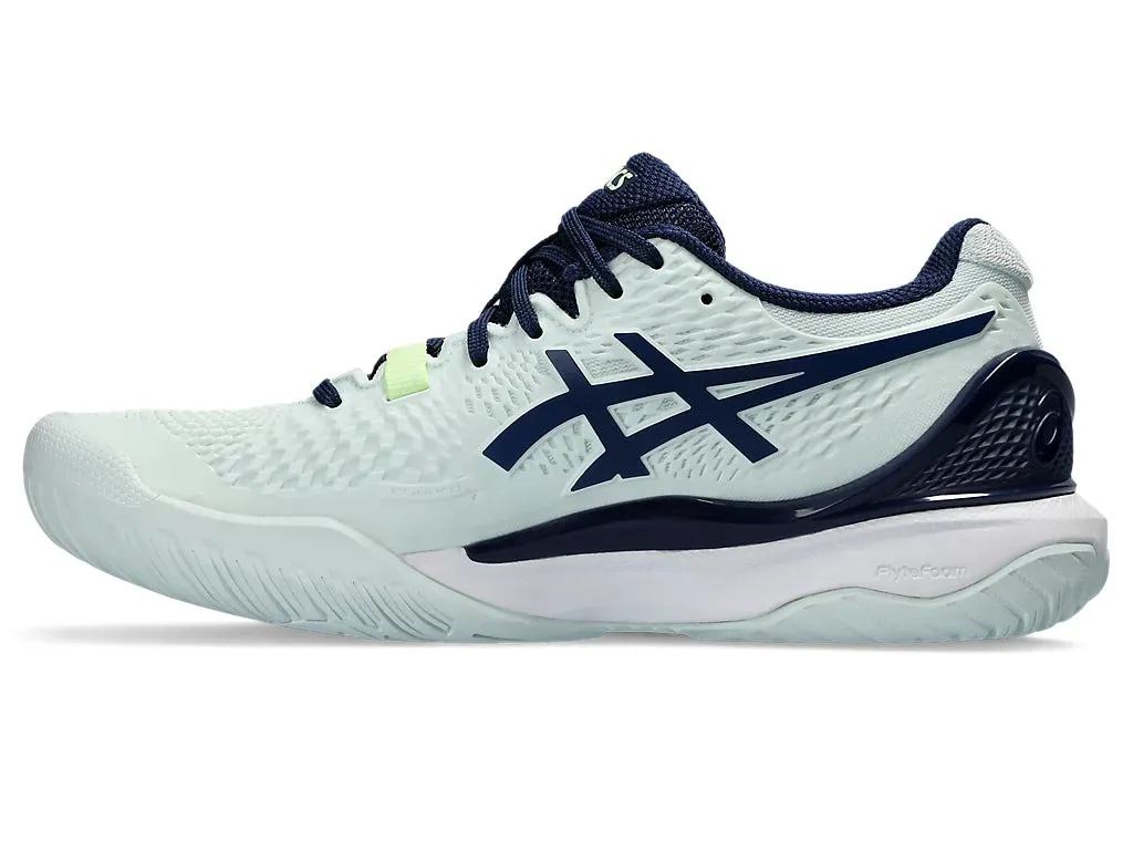 Asics Women's GEL-RESOLUTION 9 Tennis Shoes in Pale Mint/Blue Expanse