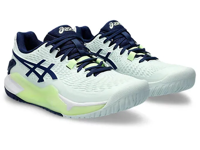 Asics Women's GEL-RESOLUTION 9 Tennis Shoes in Pale Mint/Blue Expanse
