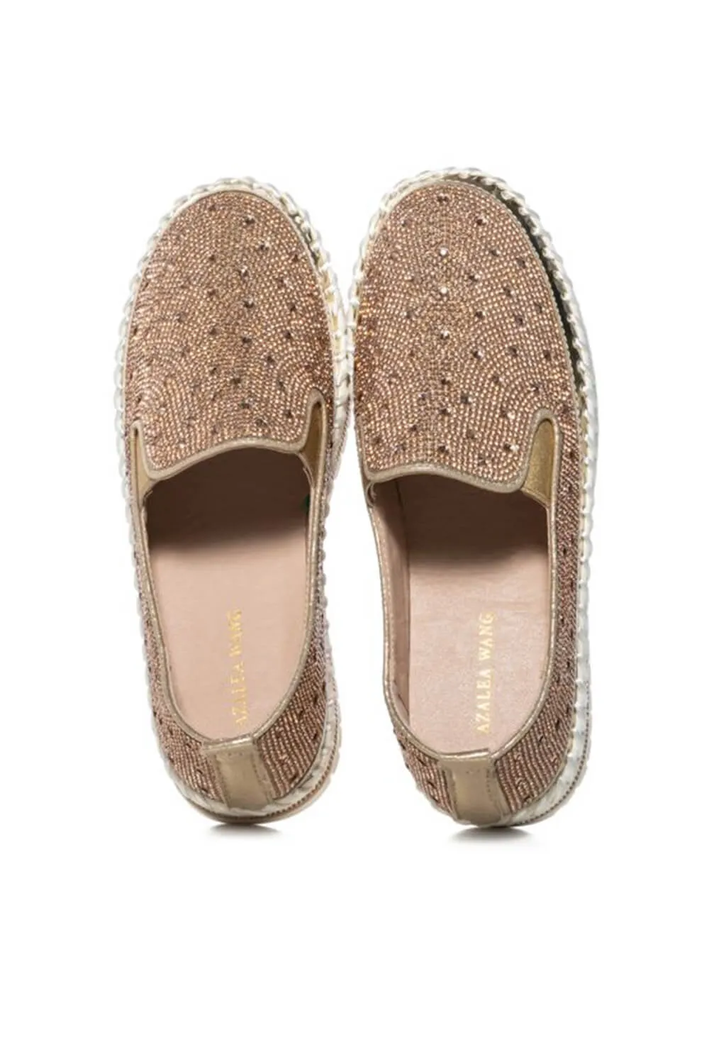 Azalea Wang Brittany Rhinestone Slip On Shoes for Women in Rose Gold | BRITTANY-ROSE GOLD