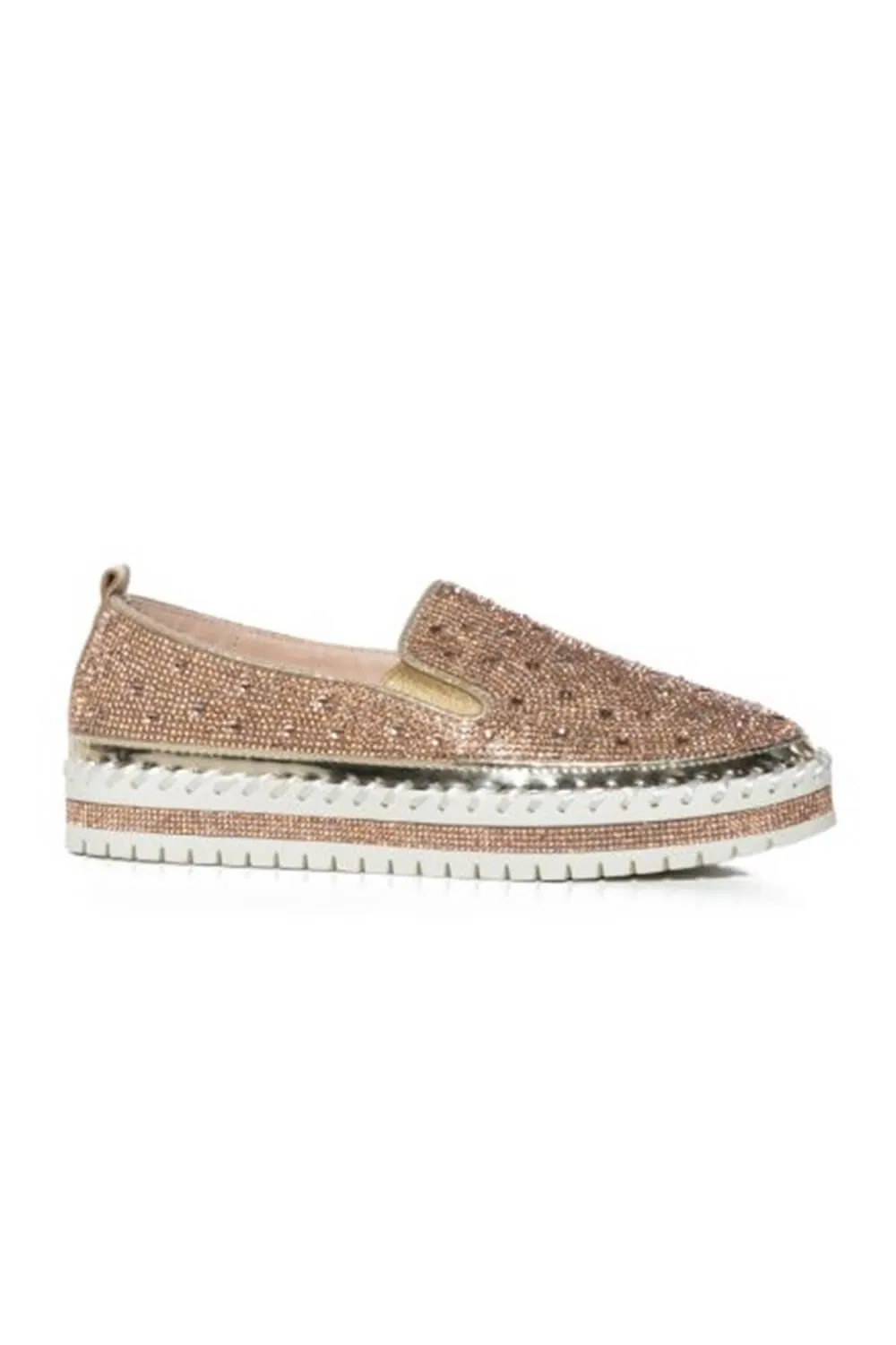 Azalea Wang Brittany Rhinestone Slip On Shoes for Women in Rose Gold | BRITTANY-ROSE GOLD
