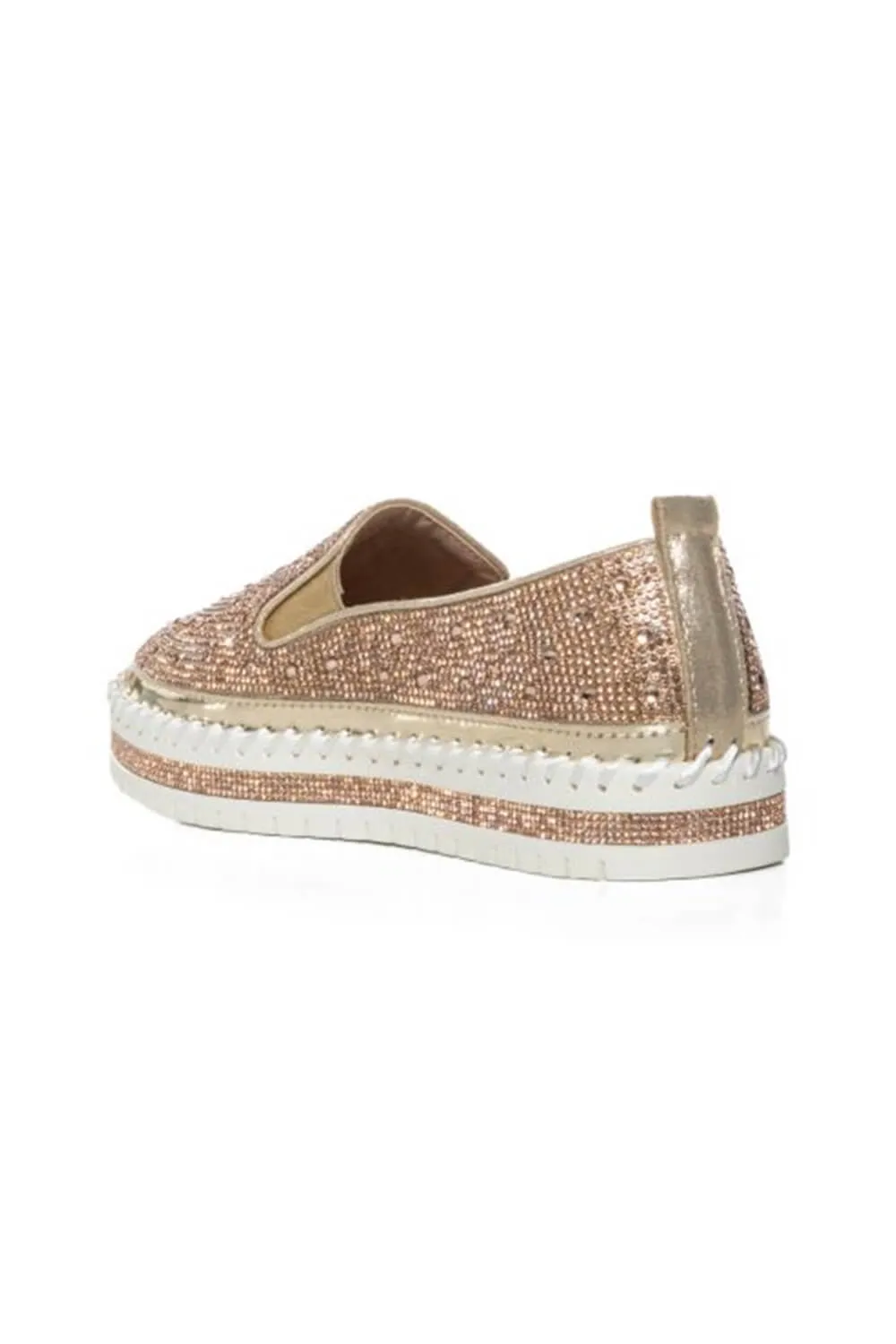 Azalea Wang Brittany Rhinestone Slip On Shoes for Women in Rose Gold | BRITTANY-ROSE GOLD