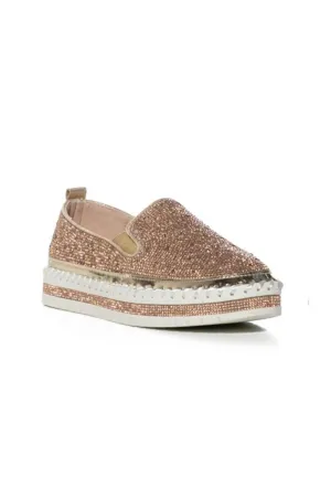 Azalea Wang Brittany Rhinestone Slip On Shoes for Women in Rose Gold | BRITTANY-ROSE GOLD