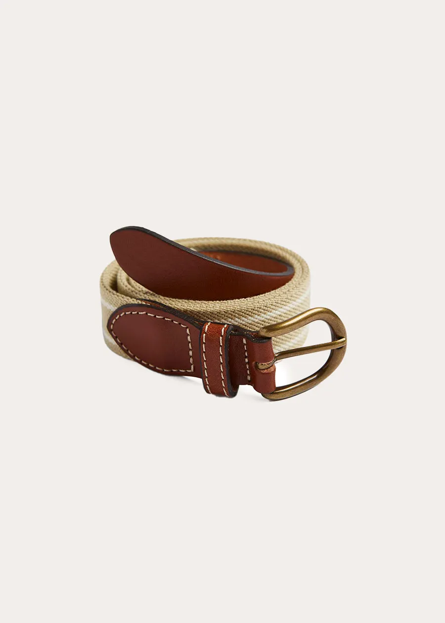 Beige and Ivory Striped Belt