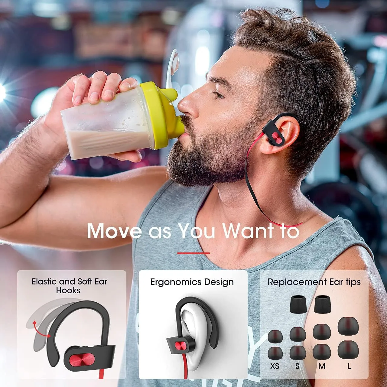 Bluetooth Headphones V5.0, Flame Running Headphones W/16 Hrs Playtime, Bass  HD Stereo Wireless Sports Earphones W/Ipx7 Waterproof Earbuds in Ear for Workout, Gym W/Cvc6.0 Noise Cancelling Mic Red