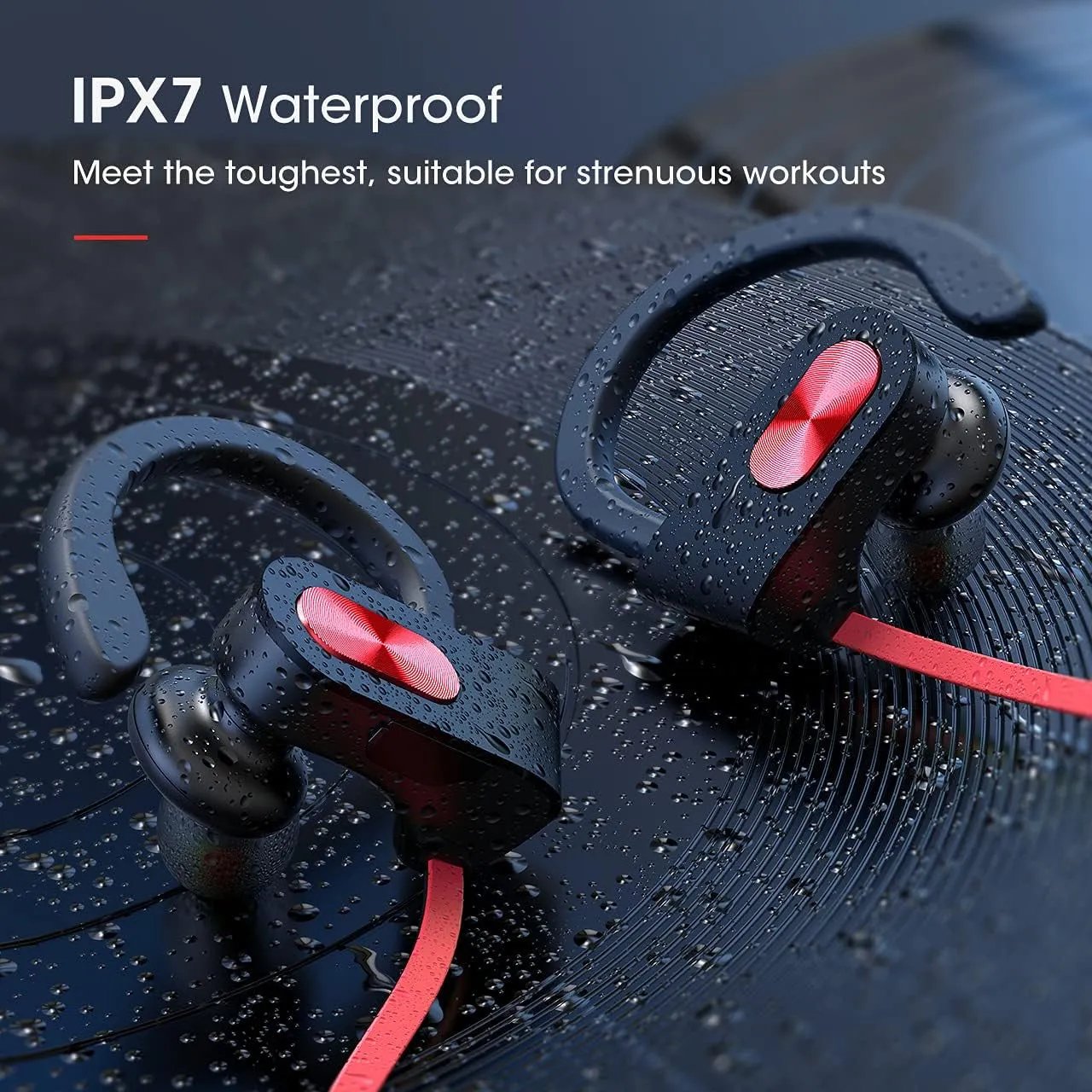 Bluetooth Headphones V5.0, Flame Running Headphones W/16 Hrs Playtime, Bass  HD Stereo Wireless Sports Earphones W/Ipx7 Waterproof Earbuds in Ear for Workout, Gym W/Cvc6.0 Noise Cancelling Mic Red
