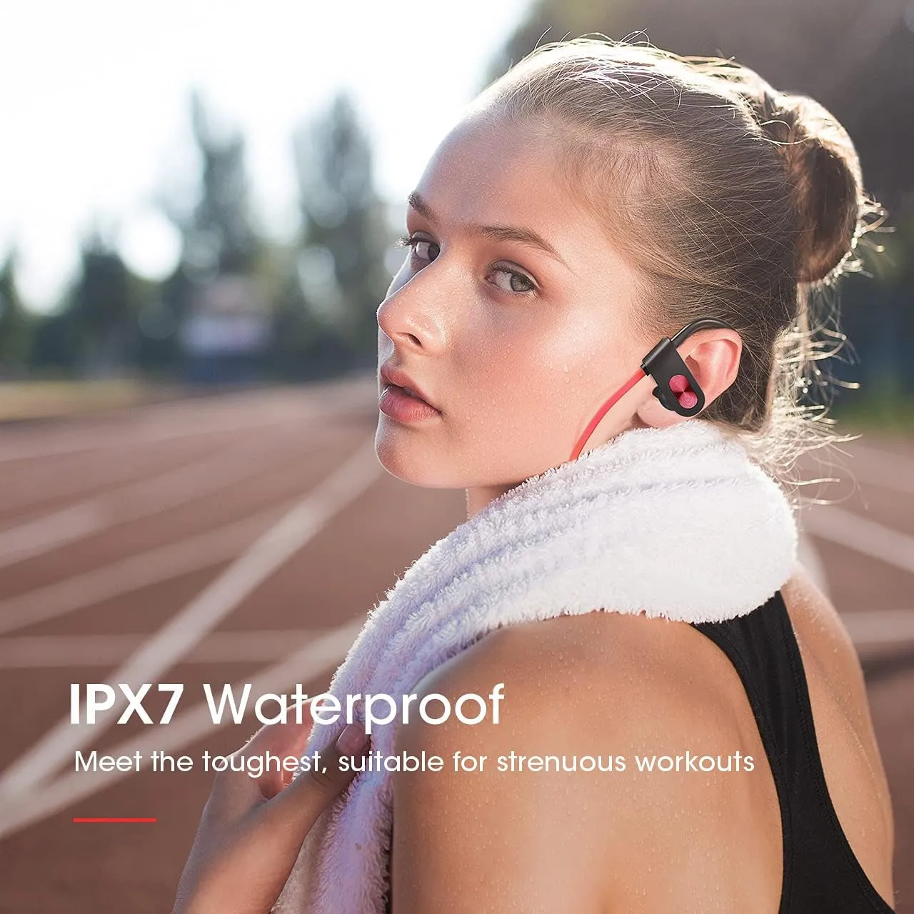 Bluetooth Headphones V5.0, Flame Running Headphones W/16 Hrs Playtime, Bass  HD Stereo Wireless Sports Earphones W/Ipx7 Waterproof Earbuds in Ear for Workout, Gym W/Cvc6.0 Noise Cancelling Mic Red