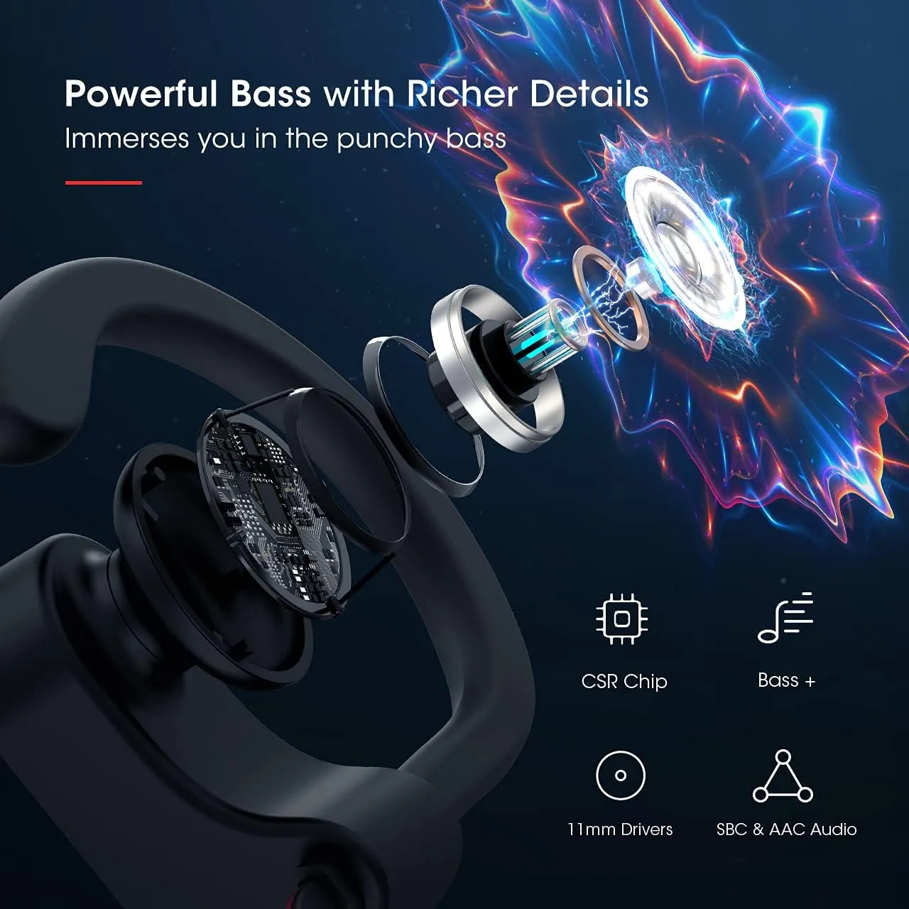 Bluetooth Headphones V5.0, Flame Running Headphones W/16 Hrs Playtime, Bass  HD Stereo Wireless Sports Earphones W/Ipx7 Waterproof Earbuds in Ear for Workout, Gym W/Cvc6.0 Noise Cancelling Mic Red