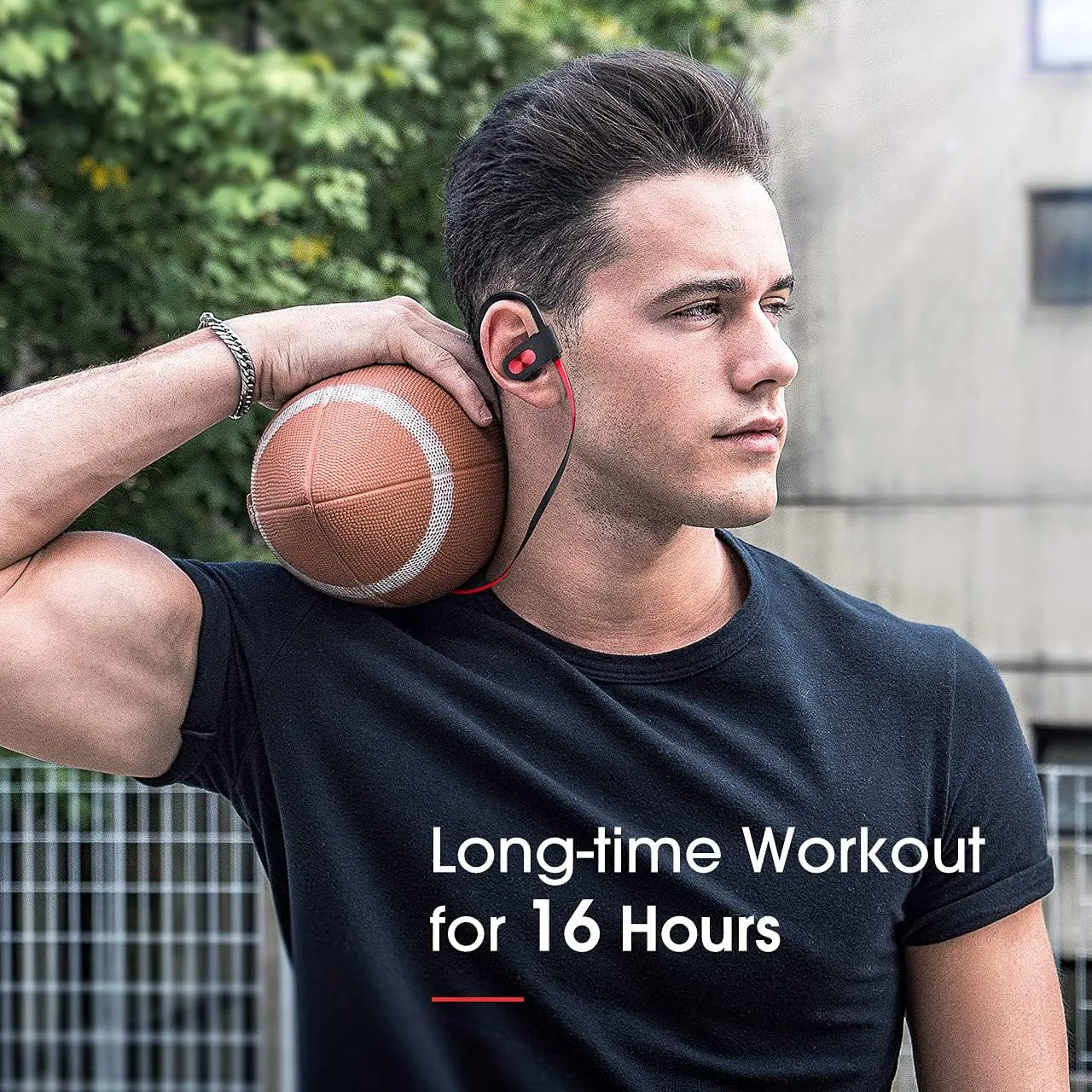 Bluetooth Headphones V5.0, Flame Running Headphones W/16 Hrs Playtime, Bass  HD Stereo Wireless Sports Earphones W/Ipx7 Waterproof Earbuds in Ear for Workout, Gym W/Cvc6.0 Noise Cancelling Mic Red