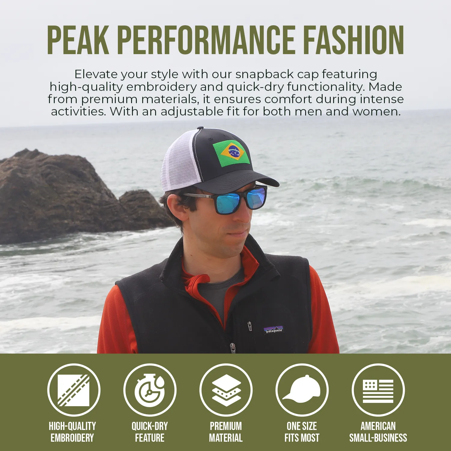 Brazil Flag Trucker Baseball Snapback Hat (Black White) - International Tie